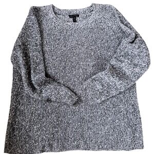 Eileen Fisher Organic Cotton Marled Knit Sweater Medium Black White Minimalist